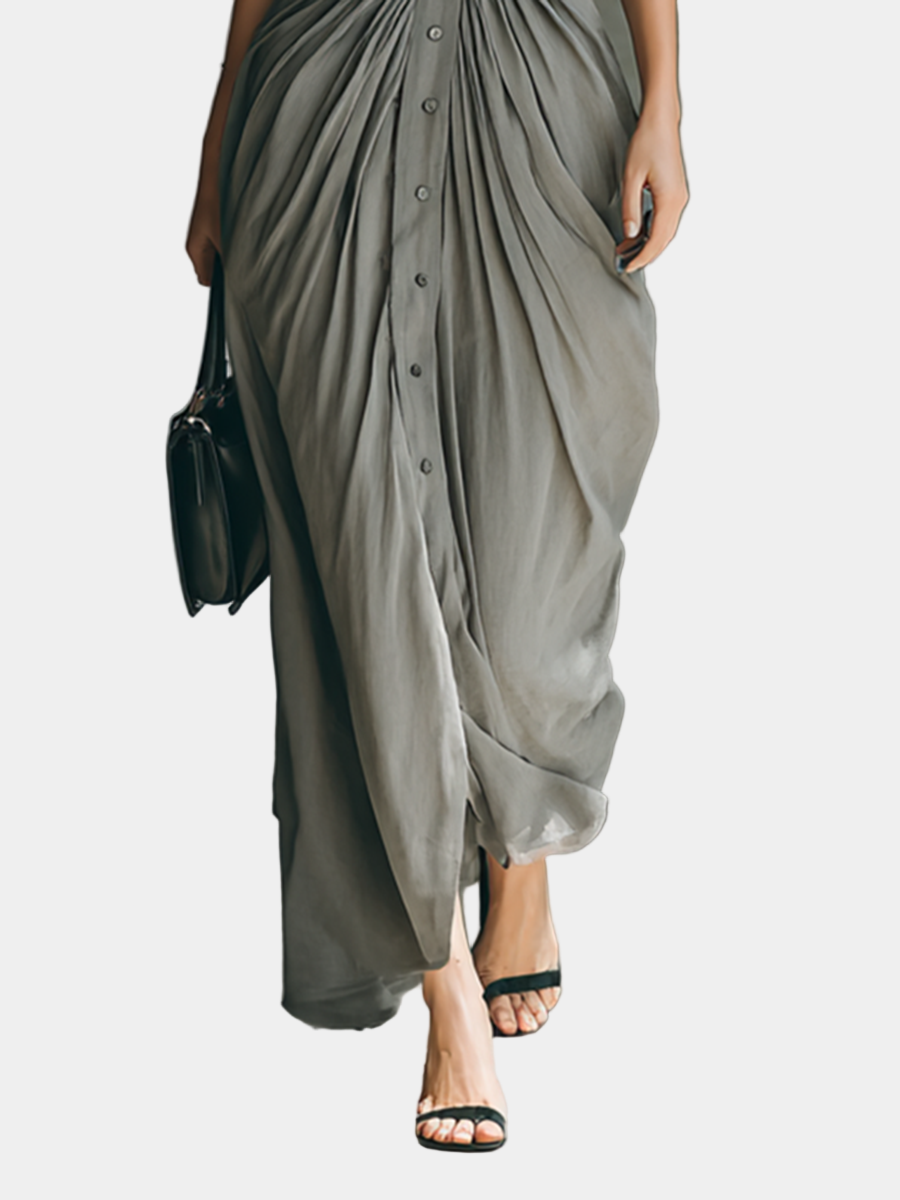 Златка – Дълга плисирана рокля с колан
